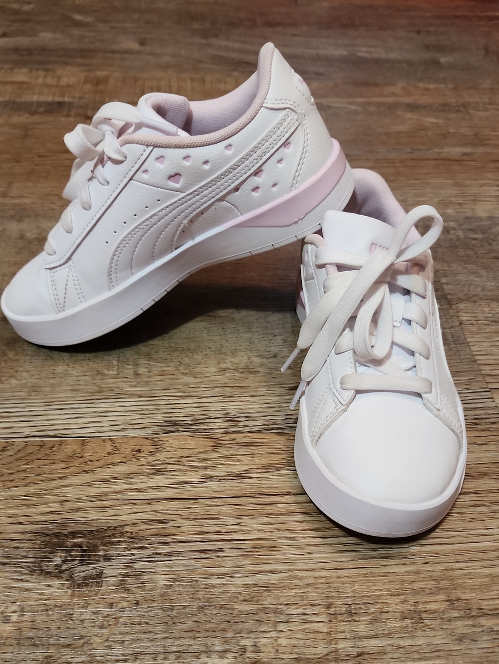 PUMA Lace-Up Sneakers in Light Pink and White